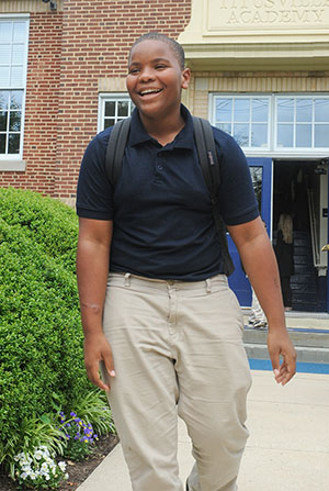 Male TTA student outside school building - private special education school in Titusville NJ