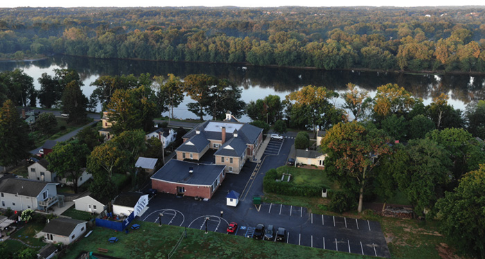 TTA campus - aerial facing river
